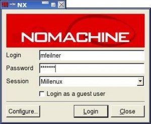 Der Anmeldebildschirm von          NoMachine erinnert optisch an Novell.
