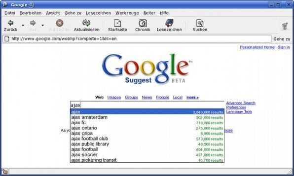 Google Suggest ist eine der bekanntesten Ajax-Anwendungen.