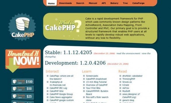 CakePHP ruft auf cakephp.org zum Spenden für das Projekt auf.