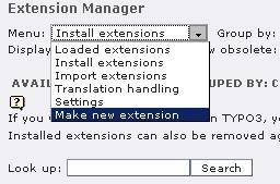 Nach der Installation haben Sie im Extension Manager die Möglichkeit, neue eigene Extensions zu erstellen.
