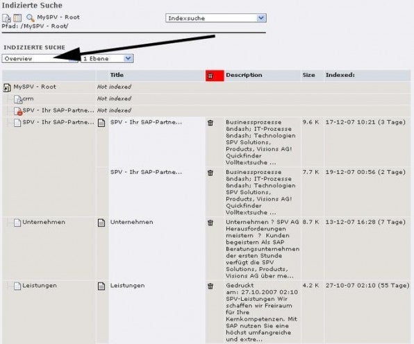 Das TYPO3-Backend liefert eine Übersicht über die erfolgreich indizierten Inhalte.