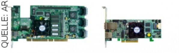 Areca-RAID-Controller mit PCI-X oder PCIe Bus-Anschlüssen bieten interne oder externe Anschlüsse für SATA- oder SAS-Festplatten. Treiber für Linux, Windows, BSD und Mac OS X sind verfügbar.
