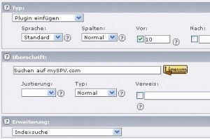 Die Indexsuche wird zunächst als Content-Element vom Typ „Plugin“ angelegt.