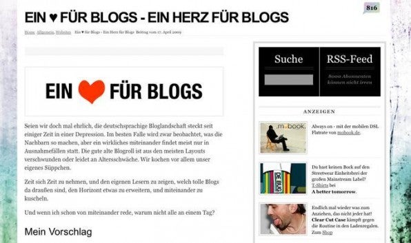 Aufruf zu „Ein Herz für Blogs“ auf Stylespion.de. Über 500 machten mit.