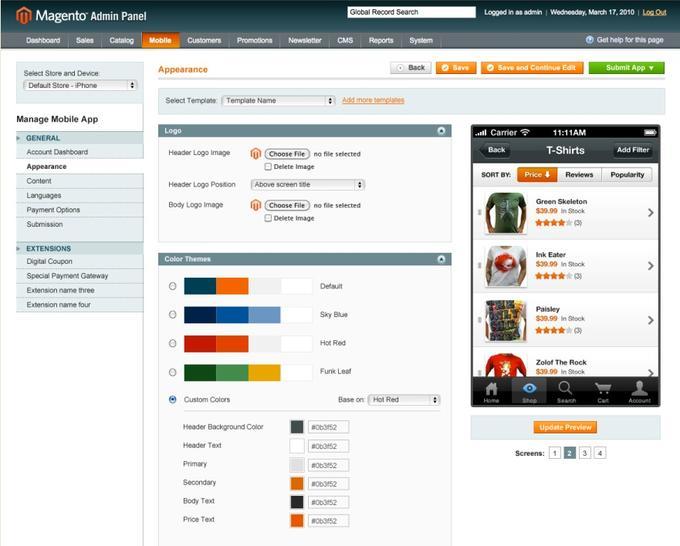 Die Mobile-Admin-Applikation erlaubt das Hinzufügen und Bearbeiten von Templates, Features und Themes, die es ermöglichen, Magento-Shops auf das iPhone zu bringen. Die Mobile-Admin-Applikation erlaubt das Hinzufügen und Bearbeiten von Templates, Features und Themes, die es ermöglichen, Magento-Shops auf das iPhone zu bringen.