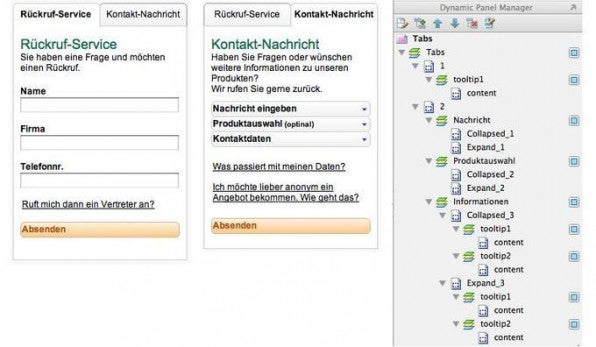 Verschachteltes Kontaktformular und dazugehörige dynamische Panels in Axure. Verschachteltes Kontaktformular und dazugehörige dynamische Panels in Axure.