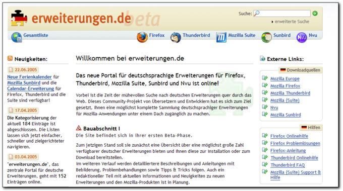 Das Portal www.erweiterungen.de bietet einen guten Einstieg bei der Suche nach Firefox-Extensions.