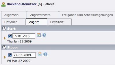 Schon beim Anlegen eines Mitarbeiters, der nur vorrübergehend Zugriff auf das TYPO3-Backend braucht, sollte man die Gültigkeit des Accounts zeitlich begrenzen. Schon beim Anlegen eines Mitarbeiters, der nur vorrübergehend Zugriff auf das TYPO3-Backend braucht, sollte man die Gültigkeit des Accounts zeitlich begrenzen.