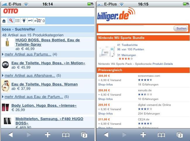 Das Versandhaus Otto und der Preisvergleichsdienst billiger.de haben ihre Portale für den mobilen Zugriff optimiert.