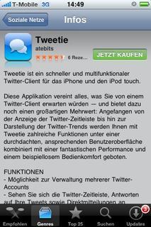 Apples Appstore läuft als native Applikation auf dem iPhone und ermöglicht einen Einkauf mit wenigen Klicks.