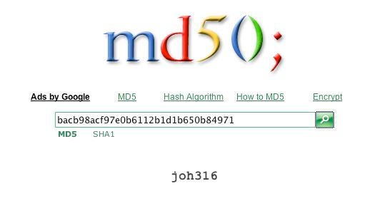 Web-Dienste wie md5.rednoize.com ermöglichen es, einen md5-Hash-Wert in ein Klartextpasswort zurückzuwandeln.