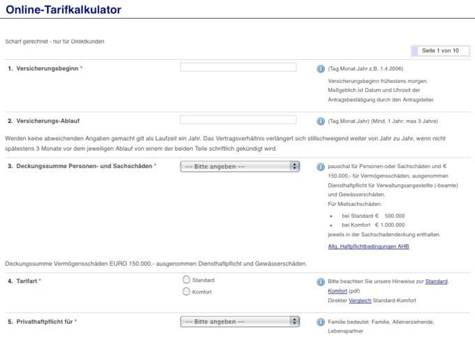 Die Karlsruher Medienversicherung hat ihren Schritt-für-Schritt-Tarif-Kalkulator mit der „pbsurvey“-Extension realisiert.