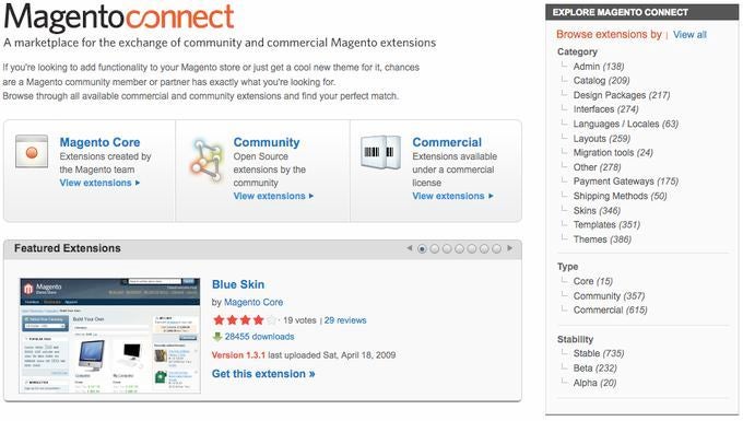 Magentos Modulmarktplatz „Connect“ umfasst derzeit rund 1.000 kostenlose und kostenpflichtige Erweiterungen.