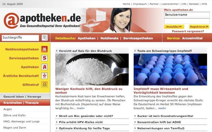 Die Startseite von apotheken.de rückt die umfangreiche Suche und den redaktionellen Content in den Mittelpunkt. Die Startseite von apotheken.de rückt die umfangreiche Suche und den redaktionellen Content in den Mittelpunkt.