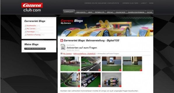 Auf den Seiten des Carrera Clubs können Mitglieder unter anderem ihre Rennbahnen in eigenen Blogs präsentieren.