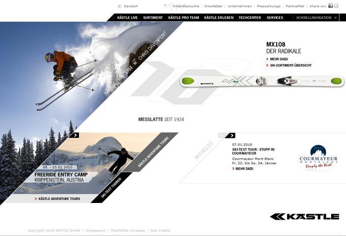 Obwohl die Startseite der KÄSTLE-Ski-Website auf dynamische Flash-Elemente setzt, können Redakteure die Inhalte wie gewohnt im TYPO3-Backend pflegen.