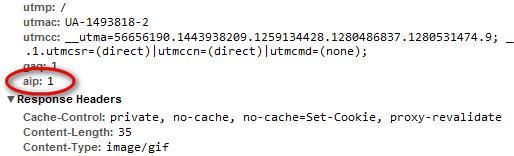 Die Funktion anonymizeIP übergibt dem Trackingcode stets den Parameter „aip=1“ (hier Chrome Developer Tools).
