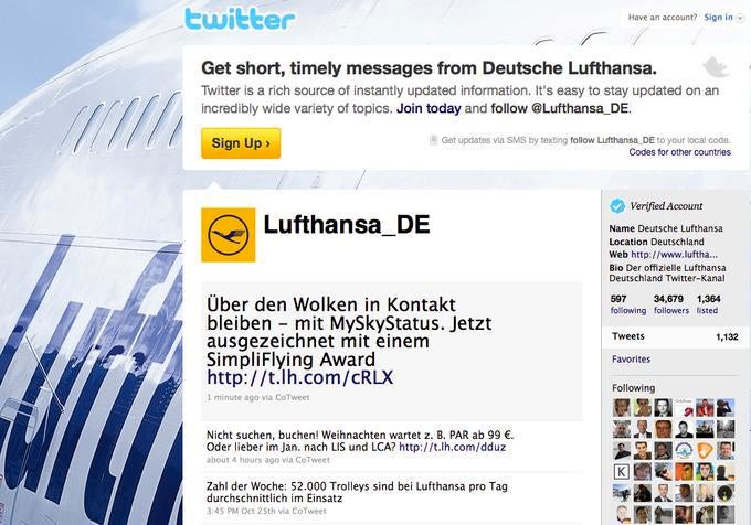 Die Lufthansa gehört mit ihrem Twitter-Account und ihrer Facebook-Präsenz zu den wenigen großen deutschen Unternehmen, die Social Media kompetent für die Kundenkommunikation nutzen. Die Lufthansa gehört mit ihrem Twitter-Account und ihrer Facebook-Präsenz zu den wenigen großen deutschen Unternehmen, die Social Media kompetent für die Kundenkommunikation nutzen.