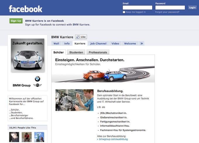 Einige Unternehmen wie BMW nutzen Karriereseiten bei Facebook zum Personalmarketing.