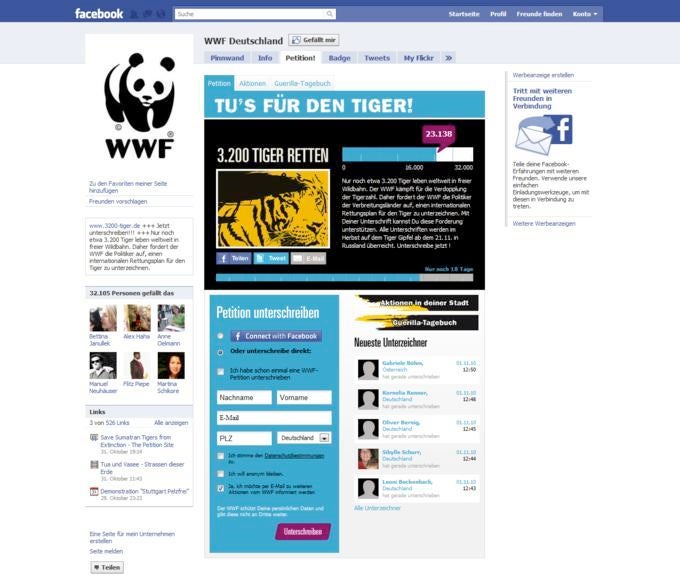 Unternehmen haben viele Möglichkeiten bei der Gestaltung einer Fanpage. Die Facebook-Seite vom WWF bietet beispielsweise viele Extra-Features.