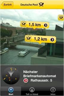 Nutzwert pur: Die iPhone-App der Deutschen Post zeigt an, wo die nächstgelegenen Briefkästen und Briefmarkenautomaten sind.