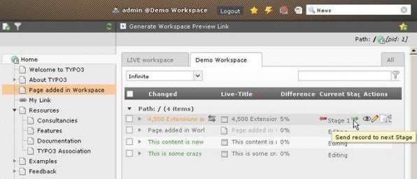Für TYPO3 4.5 haben die Kernentwickler das Workspaces-Modul neugeschrieben, was Workflows und den Umgang mit unterschiedlichen Arbeitsumgebungen erleichtert.