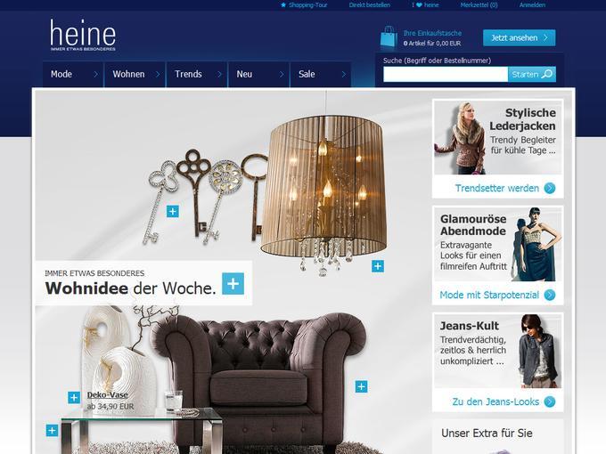 Heine bietet jedem Nutzer einen passenden Einstieg: klassische Navigation, prominente Suche und visuelle Teaser.