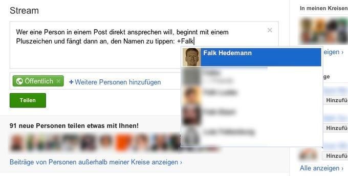 Wird im Text auf diese Weise eine Person genannt, wird der Name mit dem Profil verlinkt und der Nutzer bekommt eine Benachrichtigung. Wird im Text auf diese Weise eine Person genannt, wird der Name mit dem Profil verlinkt und der Nutzer bekommt eine Benachrichtigung.