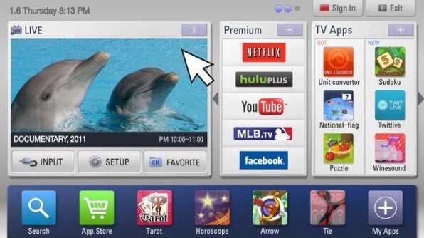 Das (US-)Interface von LGs Smart TV erinnert an eine Smartphone-Oberfläche. Hulu und Netflix gibt es in Deutschland aber leider nicht.