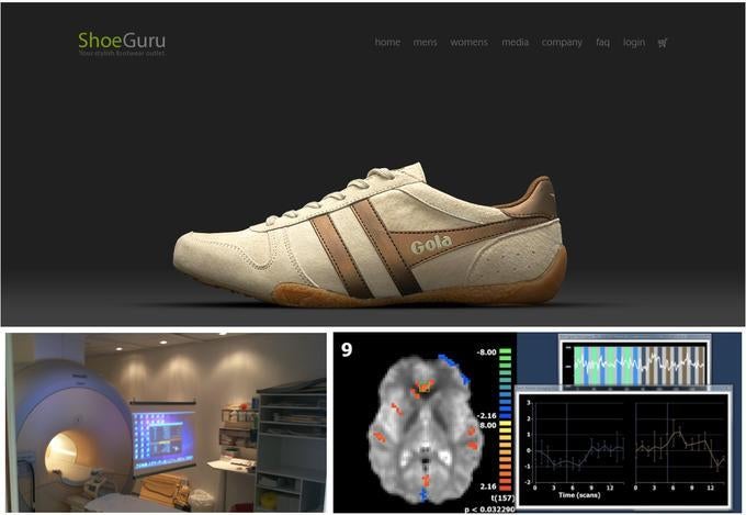 Die Startseite des Onlineshops ShoeGuru erzeugte bei Studienprobanden erhöhte Aktivität im Nucleus Accumbens, dem Belohnungssystem im Gehirn. Die Startseite des Onlineshops ShoeGuru erzeugte bei Studienprobanden erhöhte Aktivität im Nucleus Accumbens, dem Belohnungssystem im Gehirn.