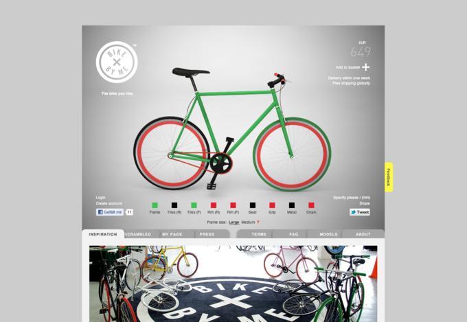 Mit ein paar Klicks kann man sich bei „Bike by me“ schnell sein persönliches Fahrrad in den Lieblingsfarben zusammenstellen.