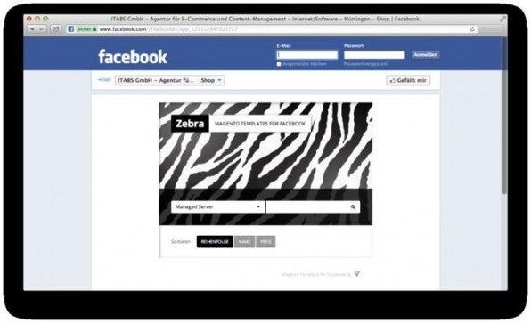 Ein Dummy-Facebook-Shop mit der Zebra-Extension für Magento. Mit dieser Erweiterung können Magento-Nutzer ihren bestehenden Shop inklusive der bestehenden Datensätze innerhalb von Facebook nutzen.