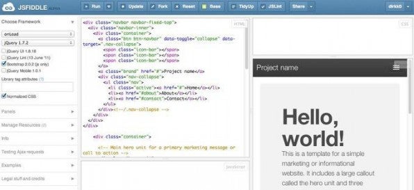 jsFiddle erleichtert den Einstieg in die Arbeit mit Bootsrap und läuft komplett im Browser.