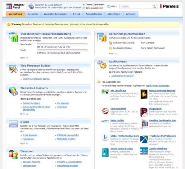 Viele Hosting-Provider bieten Parallels Plesk als Verwaltungsoberfläche für Managed Server an. Damit lassen sich auch Domains, E-Mail-Einstellungen und Anwendungen bequem administrieren. Viele Hosting-Provider bieten Parallels Plesk als Verwaltungsoberfläche für Managed Server an. Damit lassen sich auch Domains, E-Mail-Einstellungen und Anwendungen bequem administrieren.