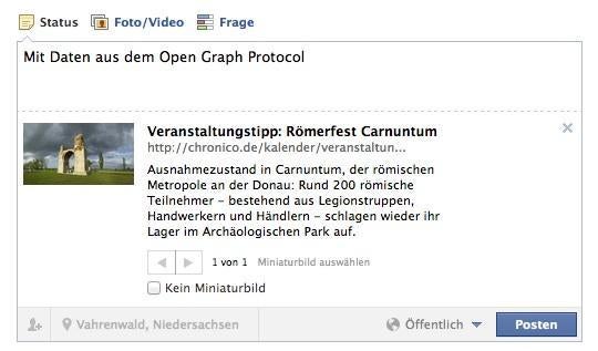 Das gleiche Bild zeigt sich bei Facebook. Im Beispiel mit unterstütztem Open-Graph-Protokoll.