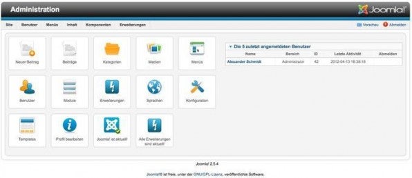 Das Backend von Joomla ist übersichtlicher geworden.