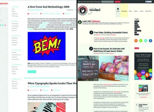 Sowohl Smashing Magazine als auch Think Vitamin bieten in der Desktop-Ansicht ihrer Online-Magazine eine ausgewogene Typografie. Sowohl Smashing Magazine als auch Think Vitamin bieten in der Desktop-Ansicht ihrer Online-Magazine eine ausgewogene Typografie.