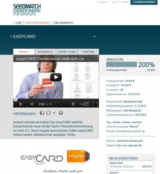 Crowdinvestment wird immer beliebter: Das Startup easyCARD sammelte über Seedmatch in nur 87 Minuten das nötige Geld ein.