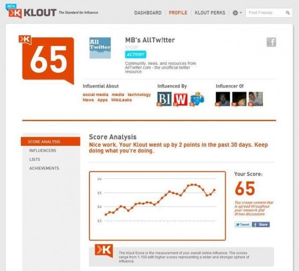 Der Online-Dienst Klout misst anhand der Social-Web-Aktivitäten, wie stark man als „Influencer“ taugt.