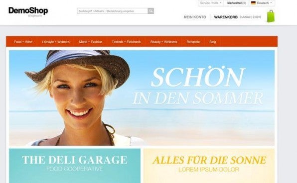 Die Startseite des Demoshops von Shopware 4 präsentiert dem Besucher eine ansprechend aufgebaute Themenwelt.