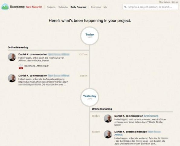 Die Timeline-Ansicht bei Basecamp: hilft auch im Projektmanagement, die Dinge in die richtige zeitliche Abfolge zu bringen.