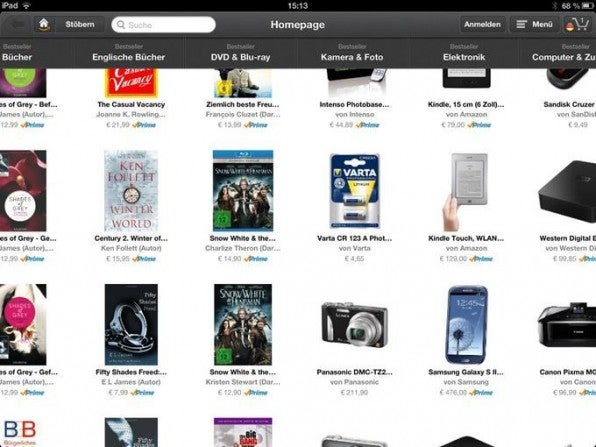Amazons Windowshop für das iPad nutzt die entspannte Anwendersituation optimal.