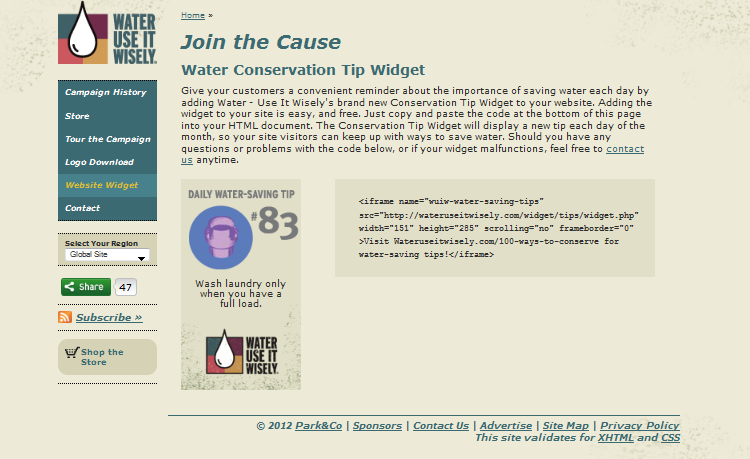 Wateruseitwisely.com hat ein Widget entwickelt, das kontinuierlich Tipps zum Wassersparen gibt.