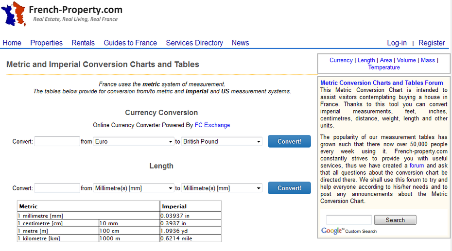 French-Property.com hat einen Rechner entwickelt, der das britische Maßsystem ins metrische umrechnet.