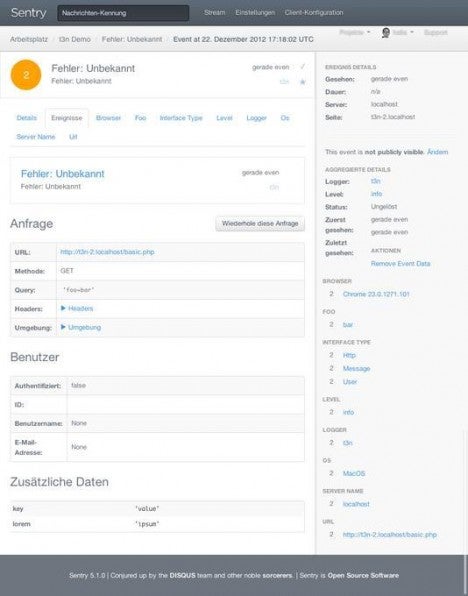 Beispiel der Detail-Ansicht einer Nachricht. Neben der Meldung selbst sind auch Unmengen an kontextbezogenen Informationen verfügbar. Beispiel der Detail-Ansicht einer Nachricht. Neben der Meldung selbst sind auch Unmengen an kontextbezogenen Informationen verfügbar.