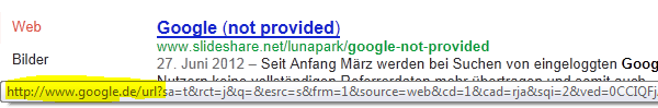 Der Google-Ergebnislink über HTTPS kommt ohne Sucheingabe daher.