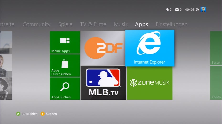 Das aktuelle Xbox-360-Dashboard: Sauber und aufgeräumt. Horizontale Navigation oben und Teaser-Kacheln unten.