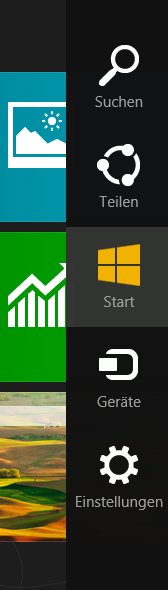 Die Charm-Bar: Hier sind alle Einstellungen von Apps hinterlegt.