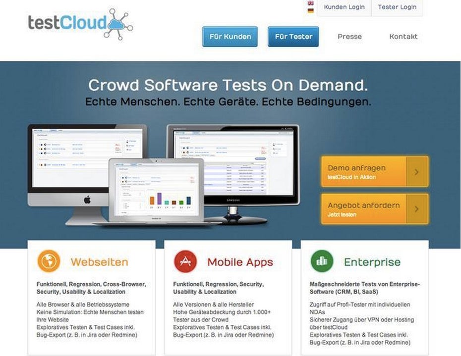 Bei testCloud können Kunden Websites, mobile Apps und Enterprise-Software von der Crowd testen lassen.
