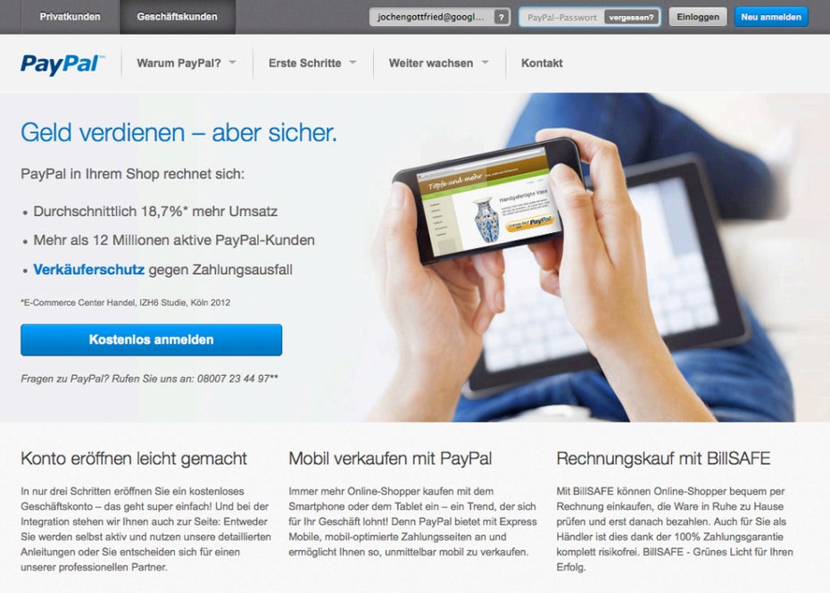 Das Online-Bezahlsystem PayPal ermöglicht es auch kleinen Online-Shop-Betreibern, die Zahlung per Lastschrift oder Kreditkarte anzubieten.